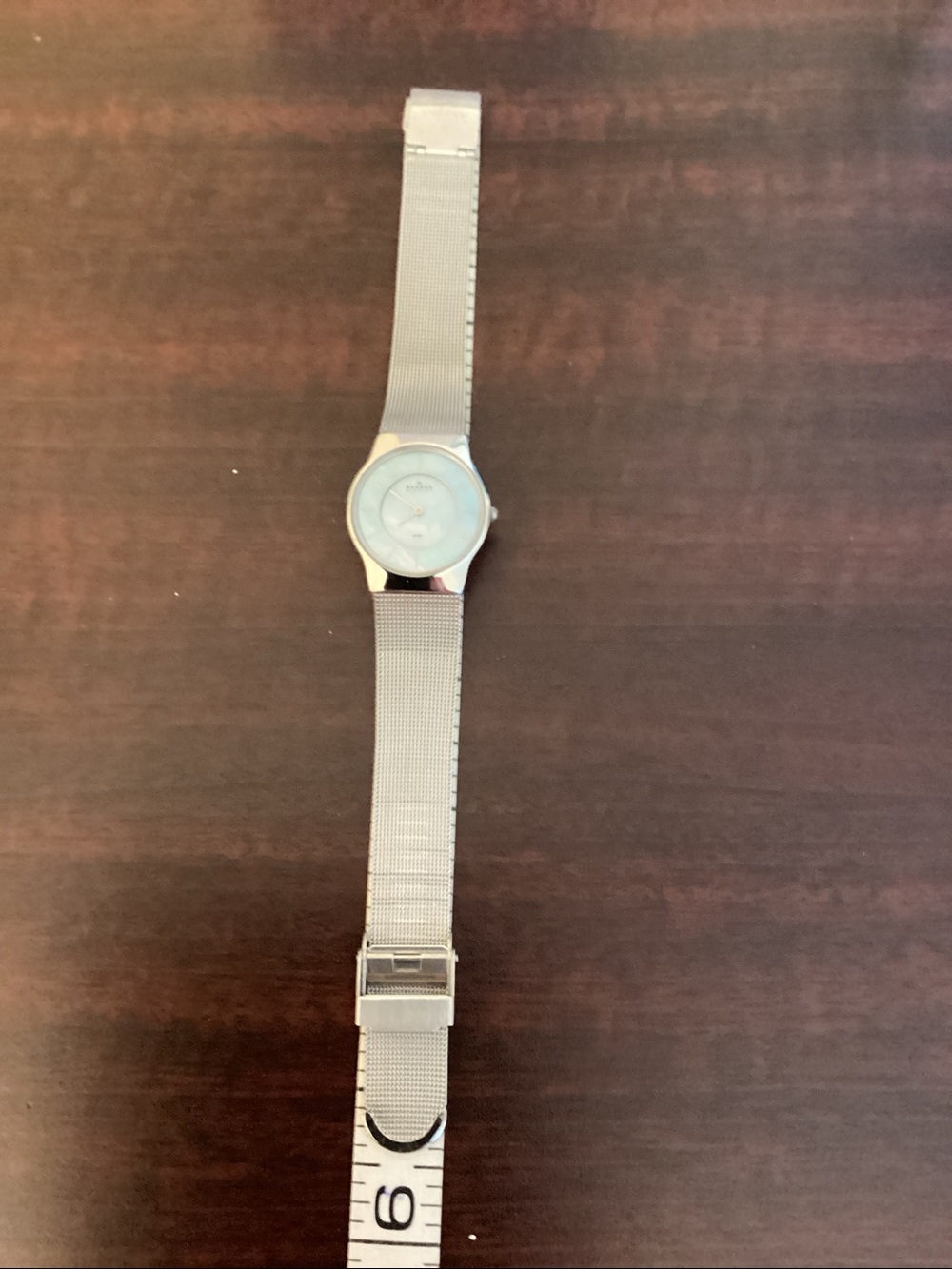 Skagen Silver Mesh Watch with Pale Blue Dial - Picture 9 of 12
